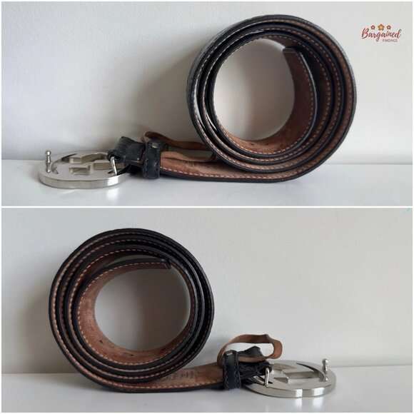 Authentic Gucci Black Guccissima Leather Silver Interlocking G Buckle Belt 95/38 - Picture 10 of 13